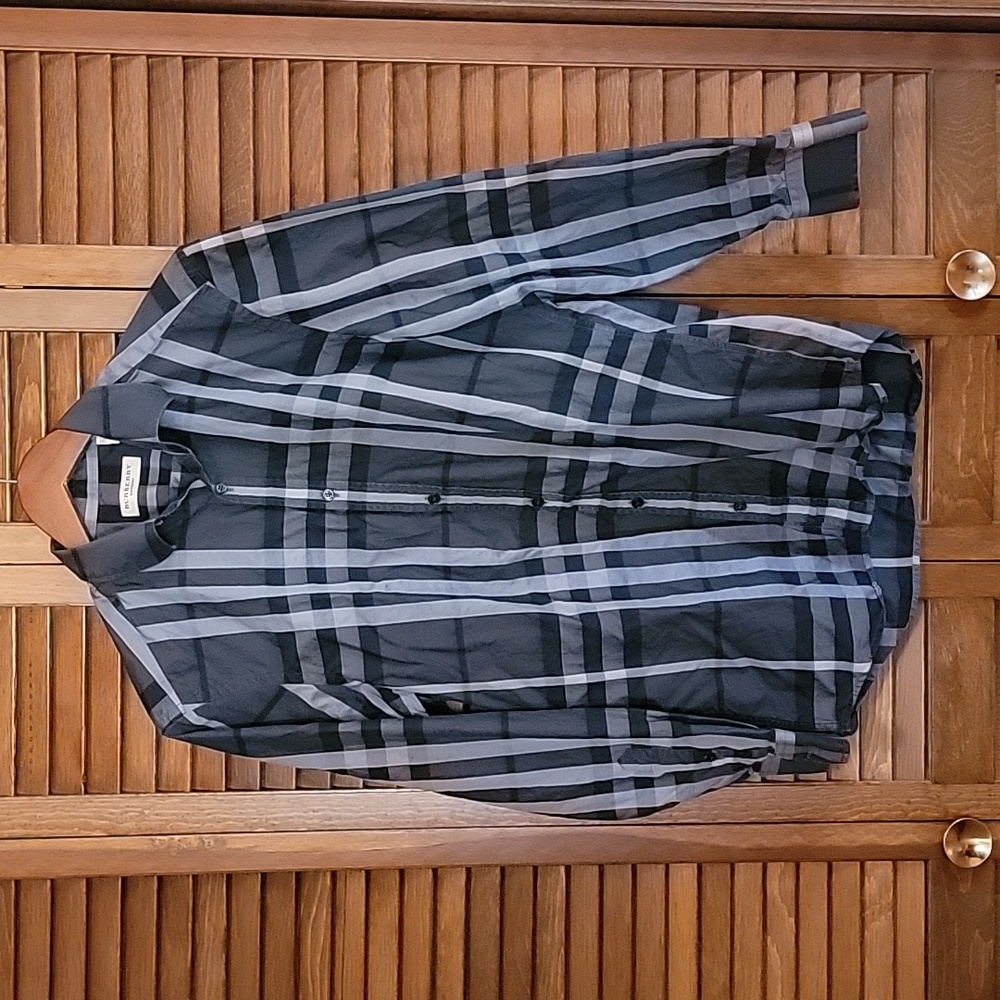 Burberry Black Plaid Checkered Long Sleeve Button Down
